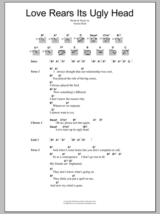 Living Colour Love Rears Its Ugly Head sheet music notes and chords. Download Printable PDF.