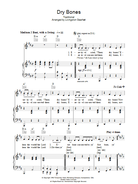 Learn to play Livingston Gearhart Dry Bones sheet music for Piano, Vocal & Guitar Chords in minutes. Price: 7.8900$ Livingston Gearhart Dry Bones sheet music notes and chords arranged for Piano, Vocal & Guitar Chords