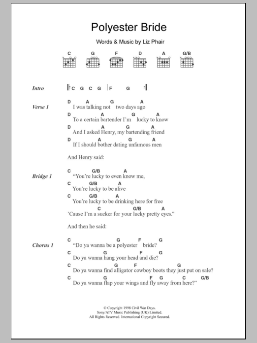 Liz Phair Polyester Bride sheet music notes and chords. Download Printable PDF.