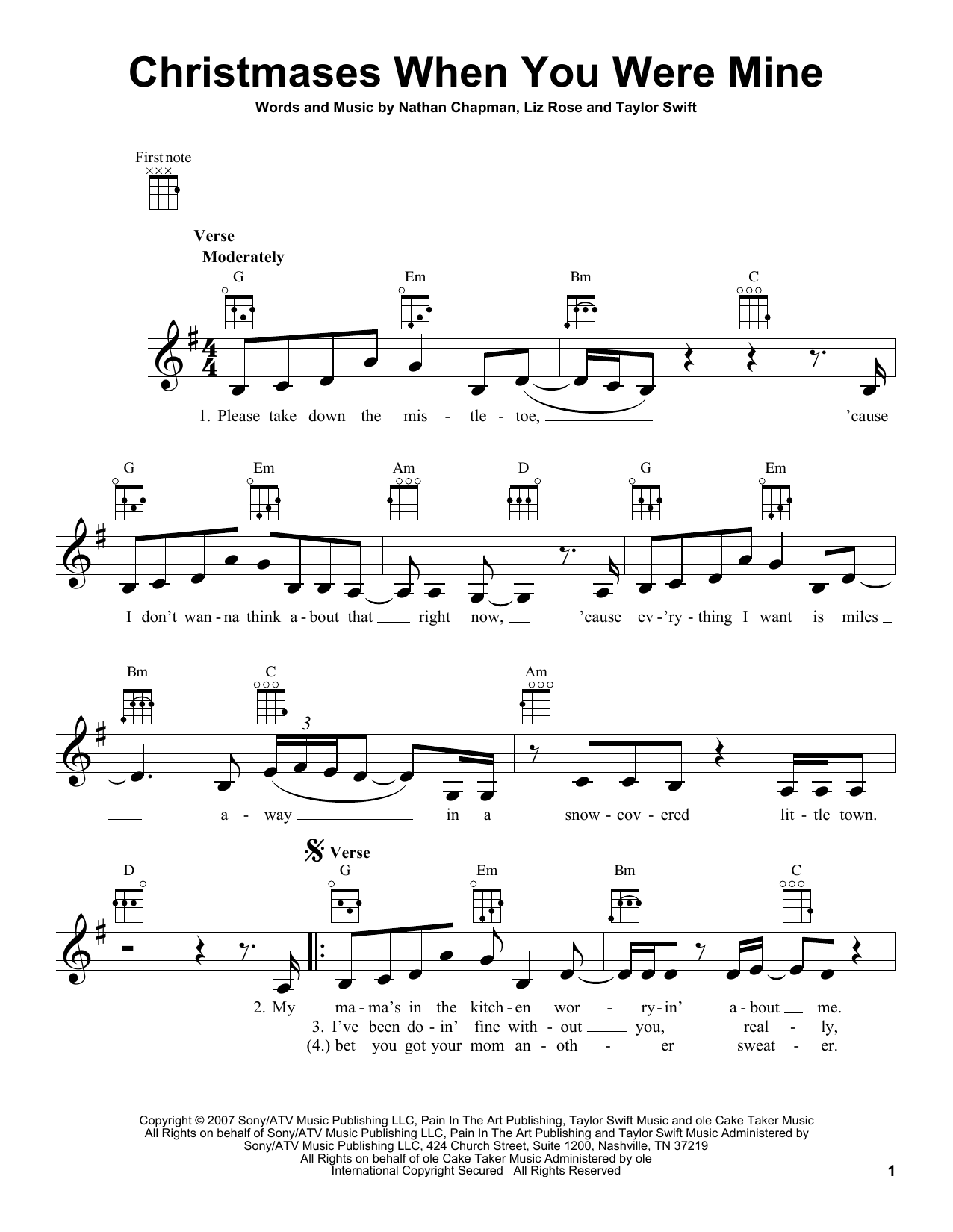 Learn to play Liz Rose Christmases When You Were Mine sheet music for Ukulele in minutes. Price: 5.9900$ Liz Rose Christmases When You Were Mine sheet music notes and chords arranged for Ukulele