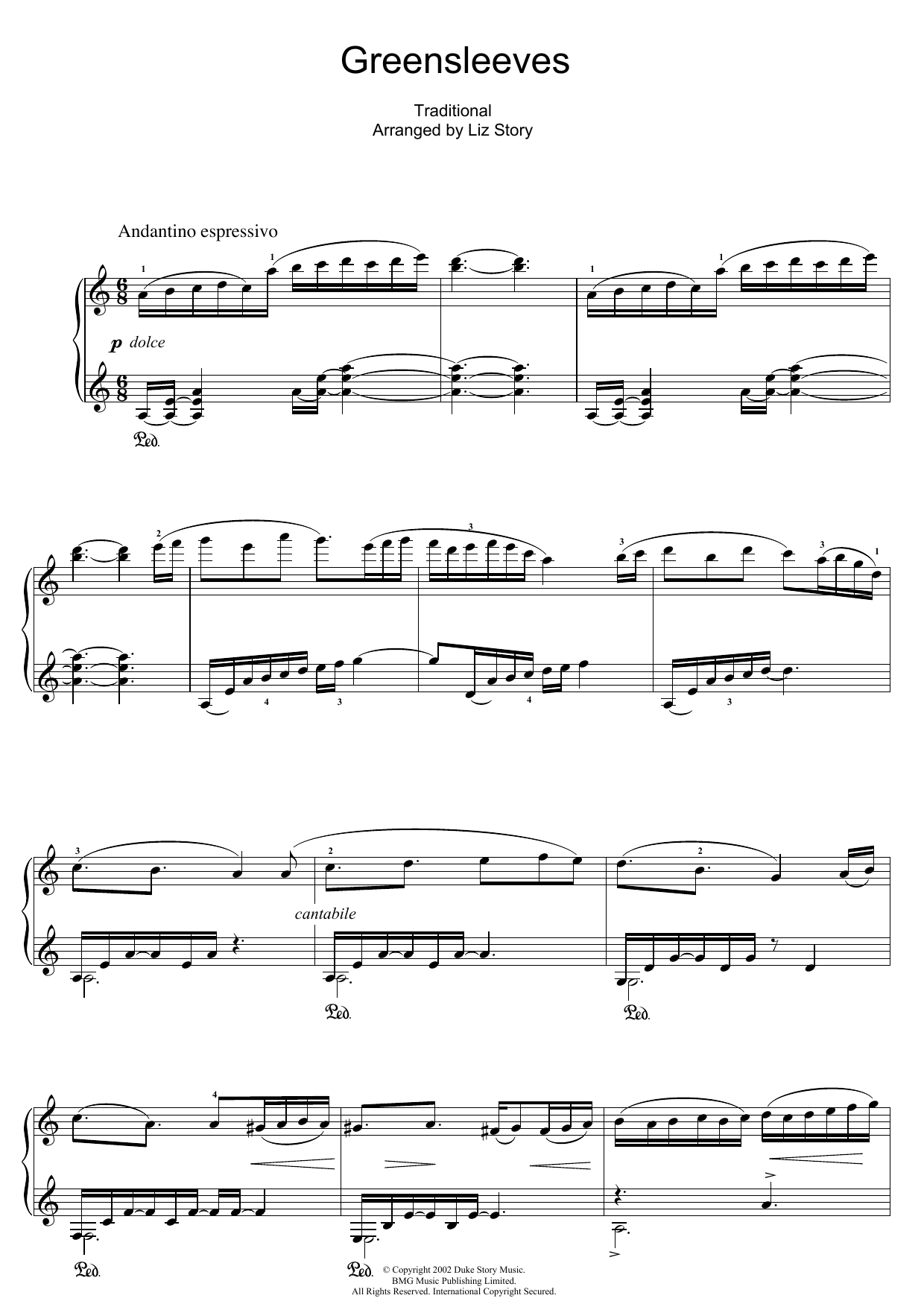 Liz Story Greensleeves sheet music notes and chords. Download Printable PDF.