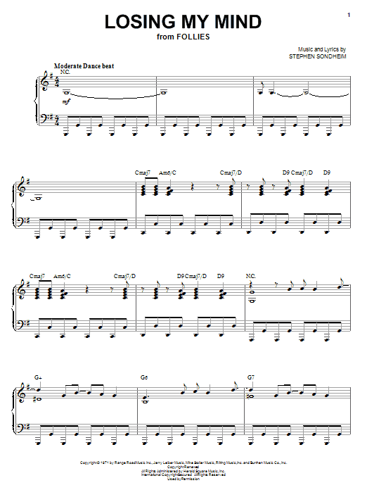 Learn to play Liza Minnelli Losing My Mind sheet music for Piano & Vocal in minutes. Price: 7.8900$ Liza Minnelli Losing My Mind sheet music notes and chords arranged for Piano & Vocal
