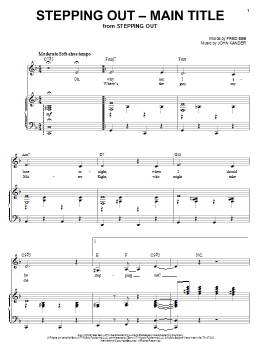 Learn to play Liza Minnelli Stepping Out - Main Title sheet music for Piano & Vocal in minutes. Price: 7.8900$ Liza Minnelli Stepping Out - Main Title sheet music notes and chords arranged for Piano & Vocal