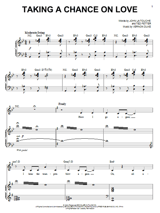 Learn to play Liza Minnelli Taking A Chance On Love sheet music for Piano & Vocal in minutes. Price: 7.8900$ Liza Minnelli Taking A Chance On Love sheet music notes and chords arranged for Piano & Vocal