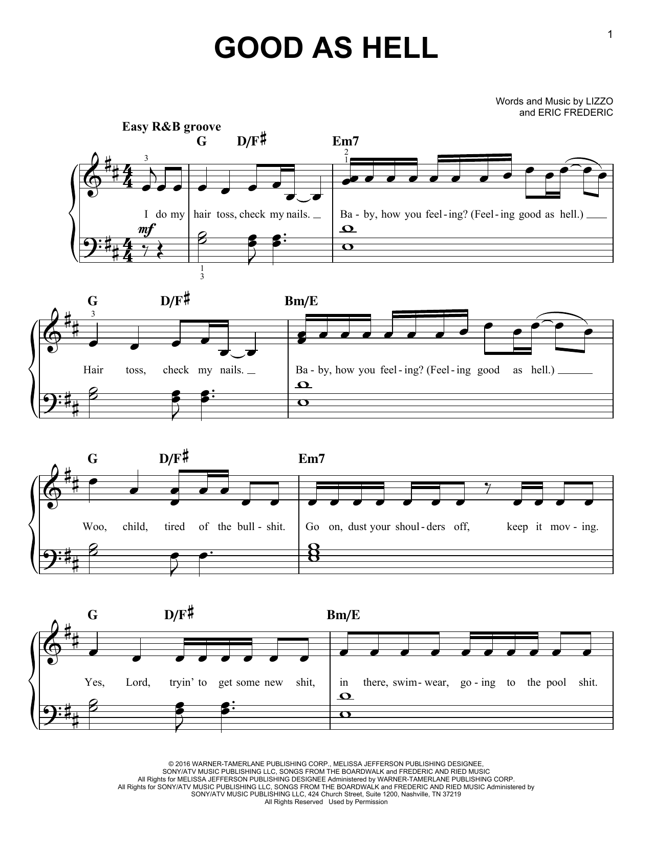 Lizzo Good As Hell sheet music notes and chords. Download Printable PDF.