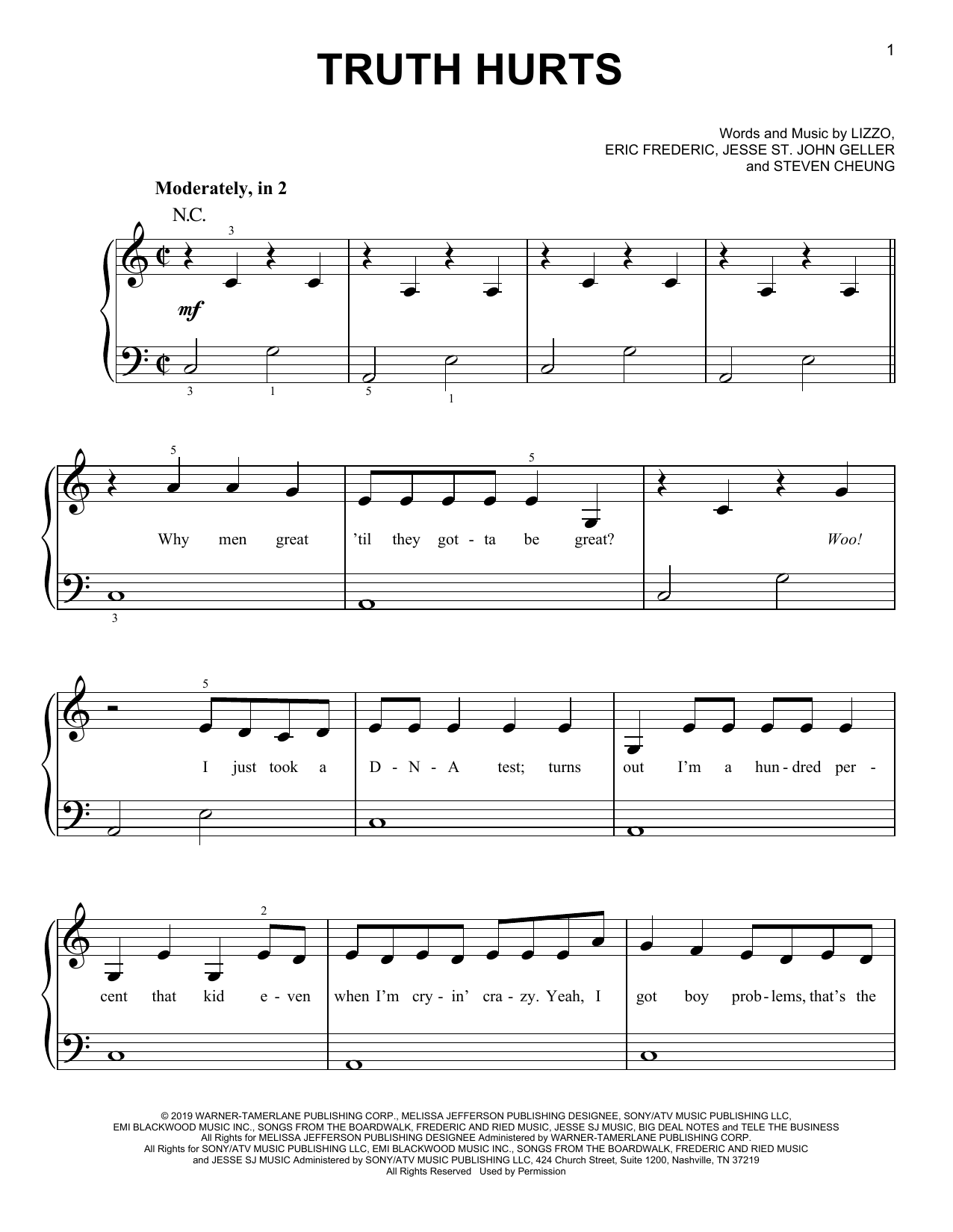 Lizzo Truth Hurts sheet music notes and chords. Download Printable PDF.