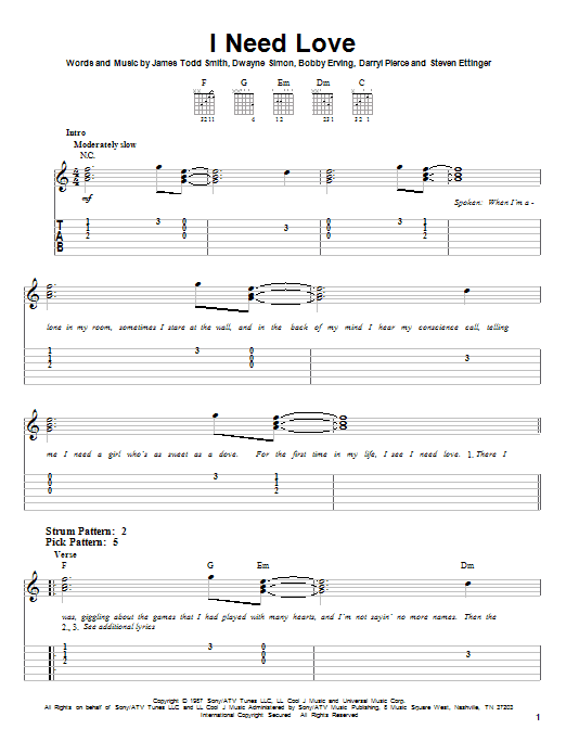 LL Cool J I Need Love sheet music notes and chords. Download Printable PDF.