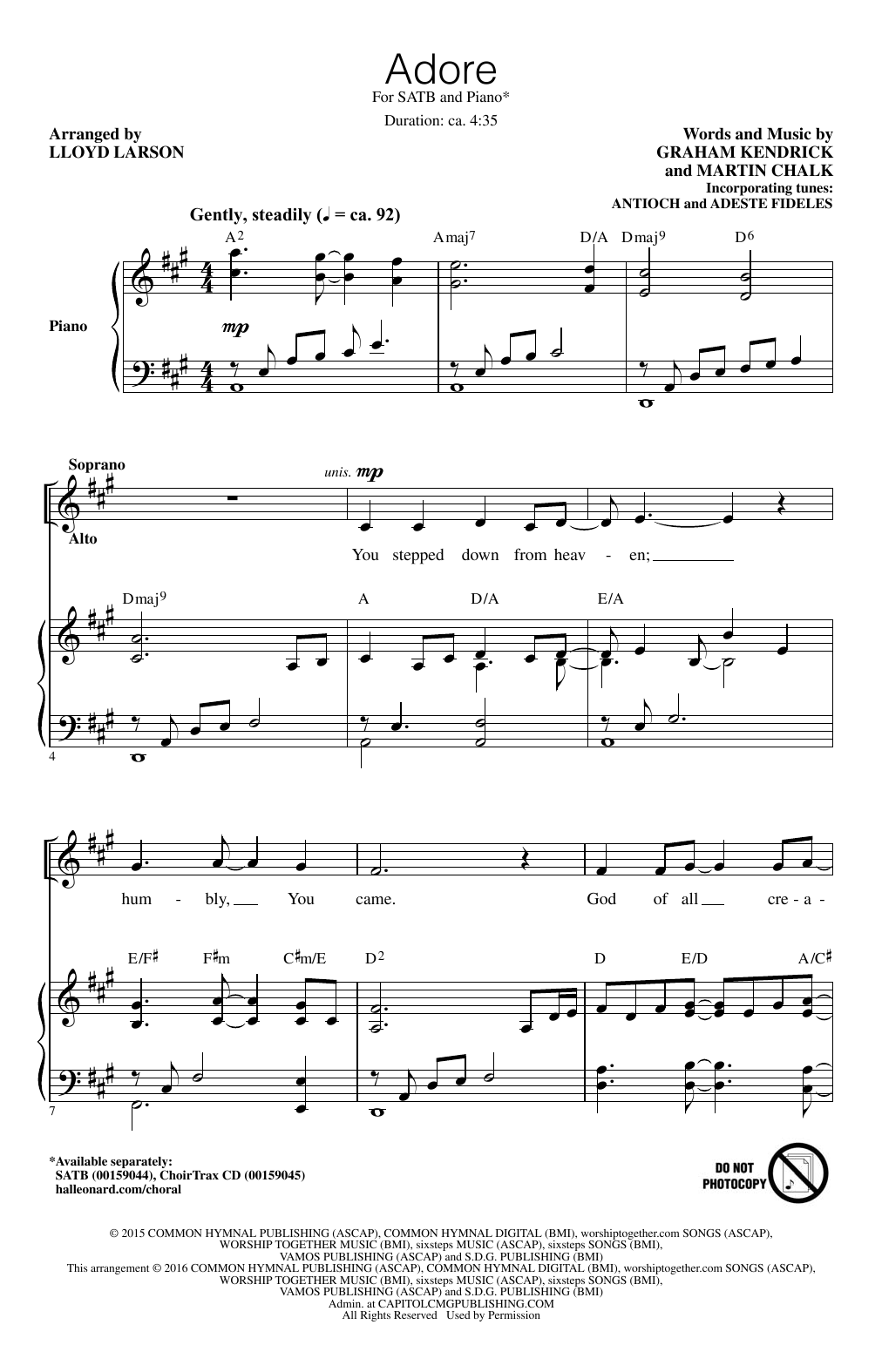 Lloyd Larson Adore sheet music notes and chords. Download Printable PDF.