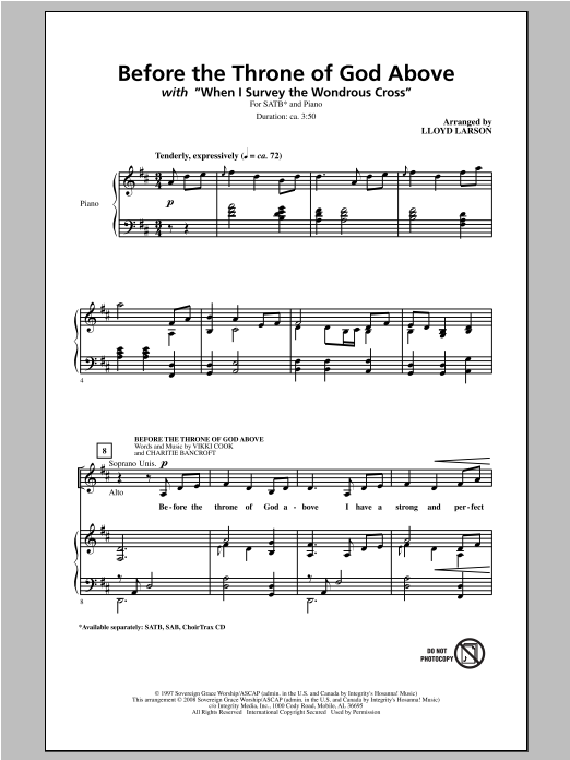 Lloyd Larson Before The Throne Of God Above sheet music notes and chords. Download Printable PDF.