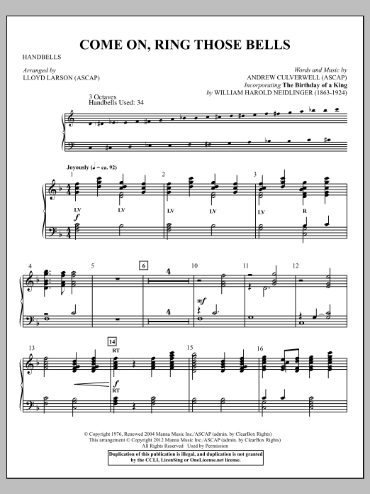 Lloyd Larson Come On, Ring Those Bells sheet music notes and chords. Download Printable PDF.