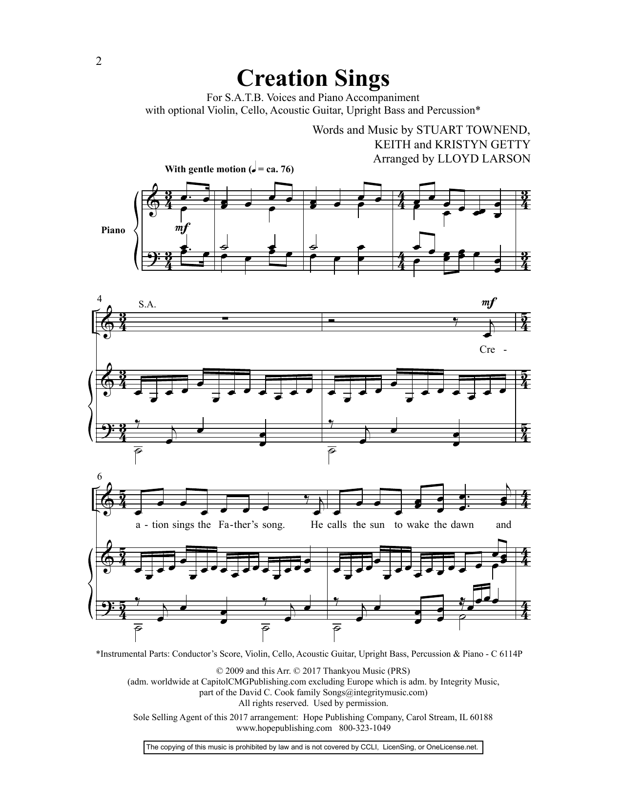 Lloyd Larson Creation Sings sheet music notes and chords. Download Printable PDF.