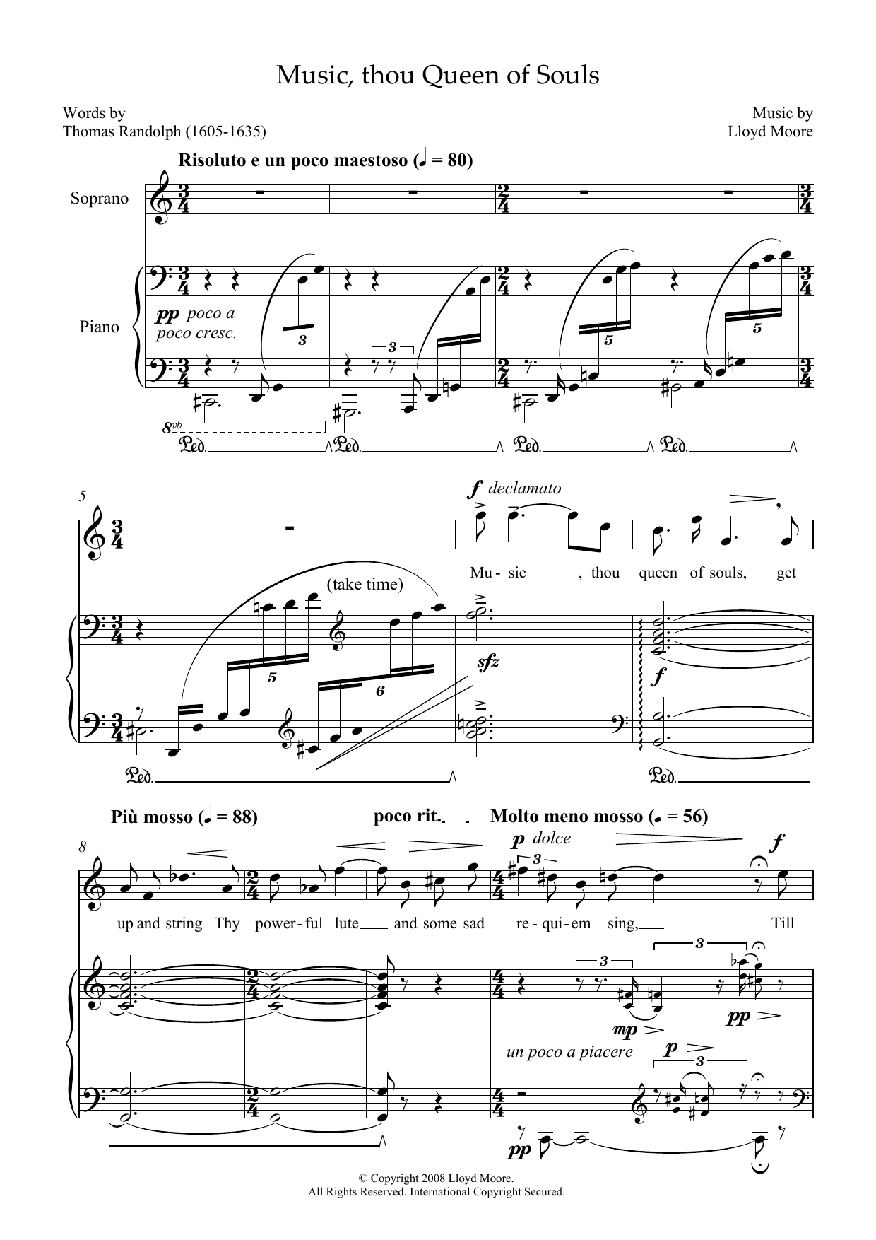 Lloyd Moore Music, thou Queen of Souls (for soprano & piano) sheet music notes and chords arranged for Piano & Vocal