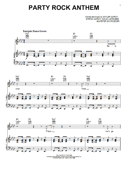 LMFAO Party Rock Anthem (feat. Lauren Bennett) sheet music notes and chords arranged for Piano, Vocal & Guitar Chords (Right-Hand Melody)