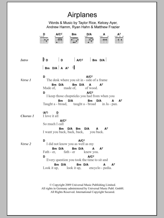 Learn to play Local Natives Airplanes sheet music for Guitar Chords/Lyrics in minutes. Price: 4.4900$ Local Natives Airplanes sheet music notes and chords arranged for Guitar Chords/Lyrics