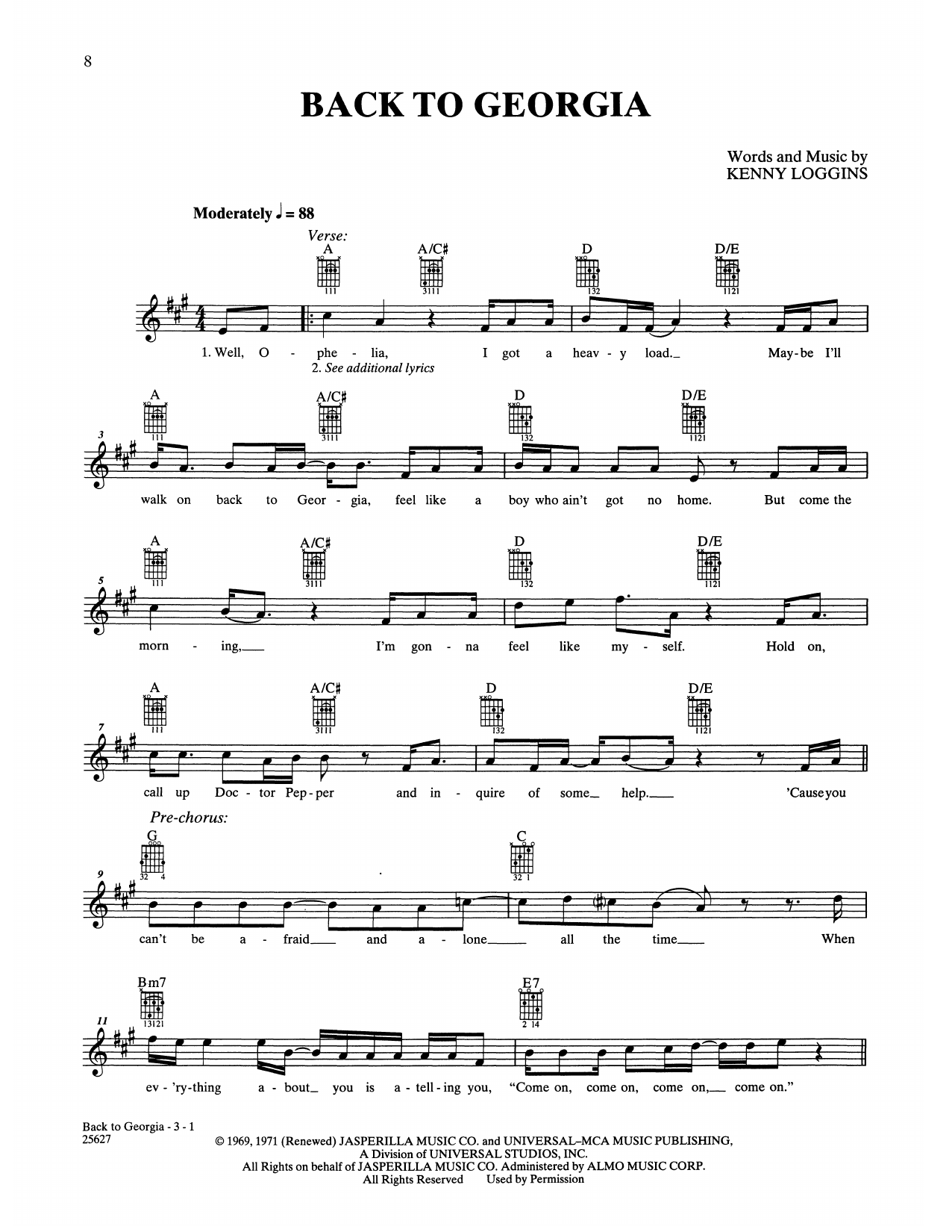 Loggins & Messina Back To Georgia sheet music notes and chords. Download Printable PDF.