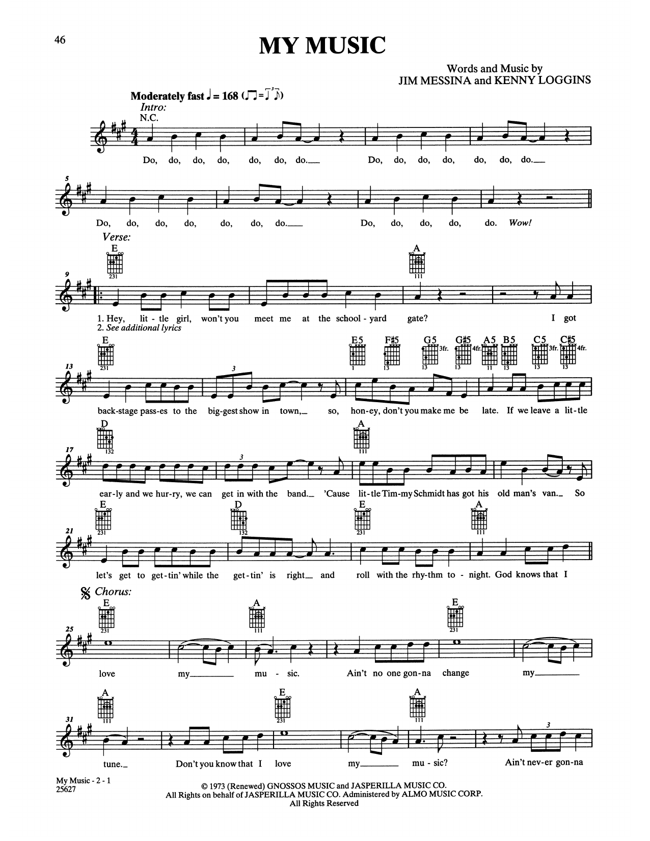 Loggins & Messina My Music sheet music notes and chords. Download Printable PDF.