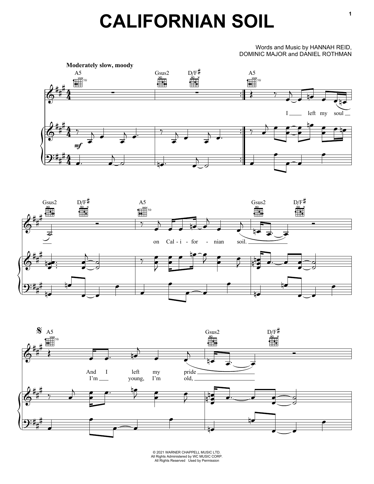 Learn to play London Grammar Californian Soil sheet music for Piano, Vocal & Guitar Chords (Right-Hand Melody) in minutes. Price: 7.8900$ London Grammar Californian Soil sheet music notes and chords arranged for Piano, Vocal & Guitar Chords (Right-Hand Melody)