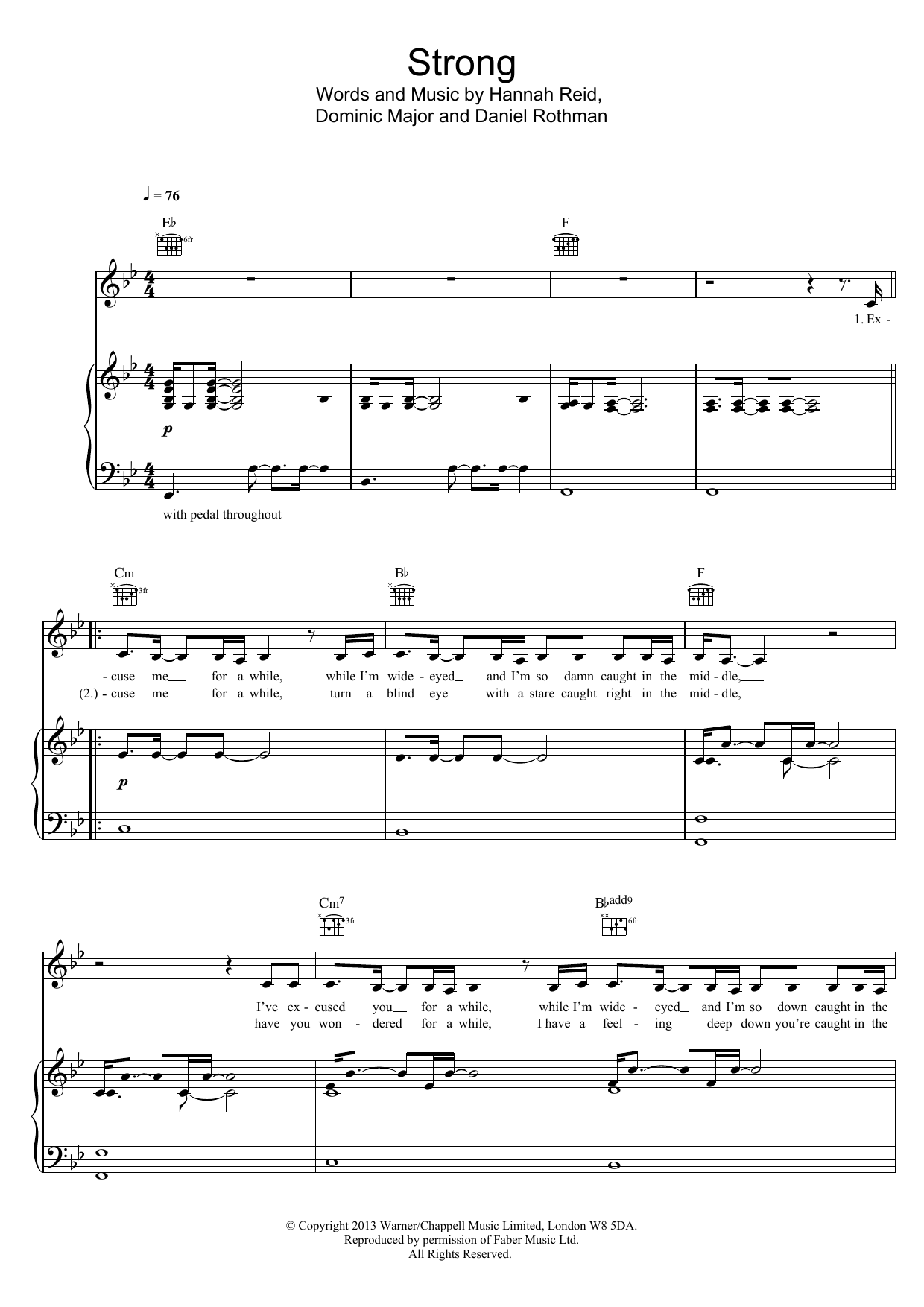 London Grammar Strong sheet music notes and chords. Download Printable PDF.