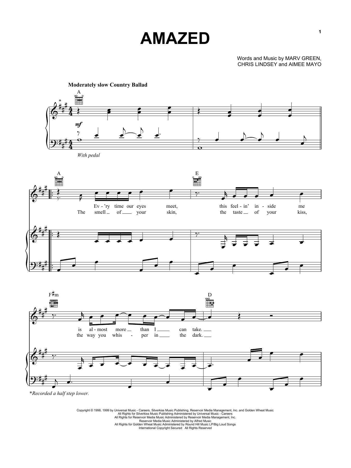 Lonestar Amazed sheet music notes and chords arranged for Lead Sheet / Fake Book