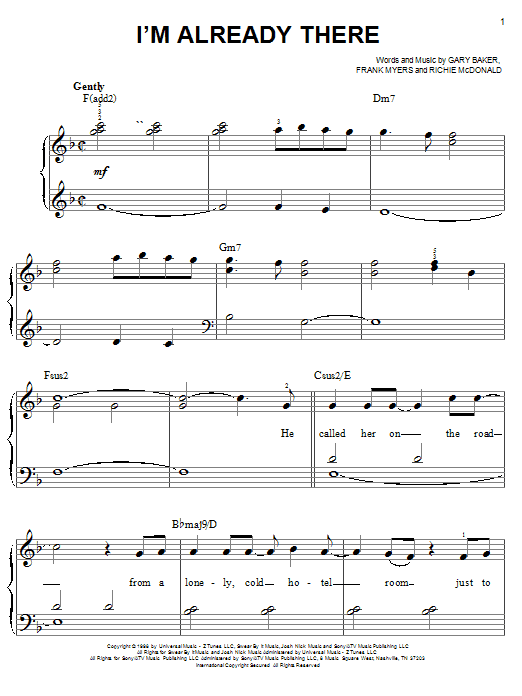 Lonestar I'm Already There sheet music notes and chords. Download Printable PDF.