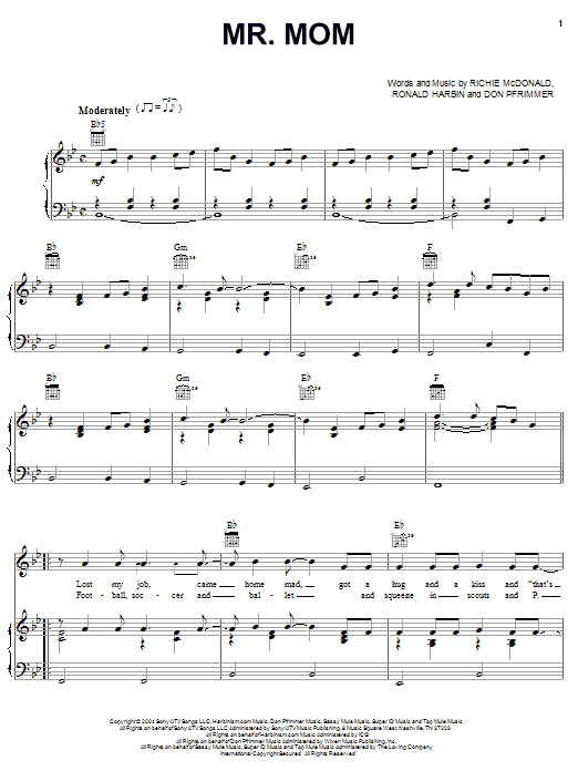 Learn to play Lonestar Mr. Mom sheet music for Piano, Vocal & Guitar Chords (Right-Hand Melody) in minutes. Price: 7.8900$ Lonestar Mr. Mom sheet music notes and chords arranged for Piano, Vocal & Guitar Chords (Right-Hand Melody)