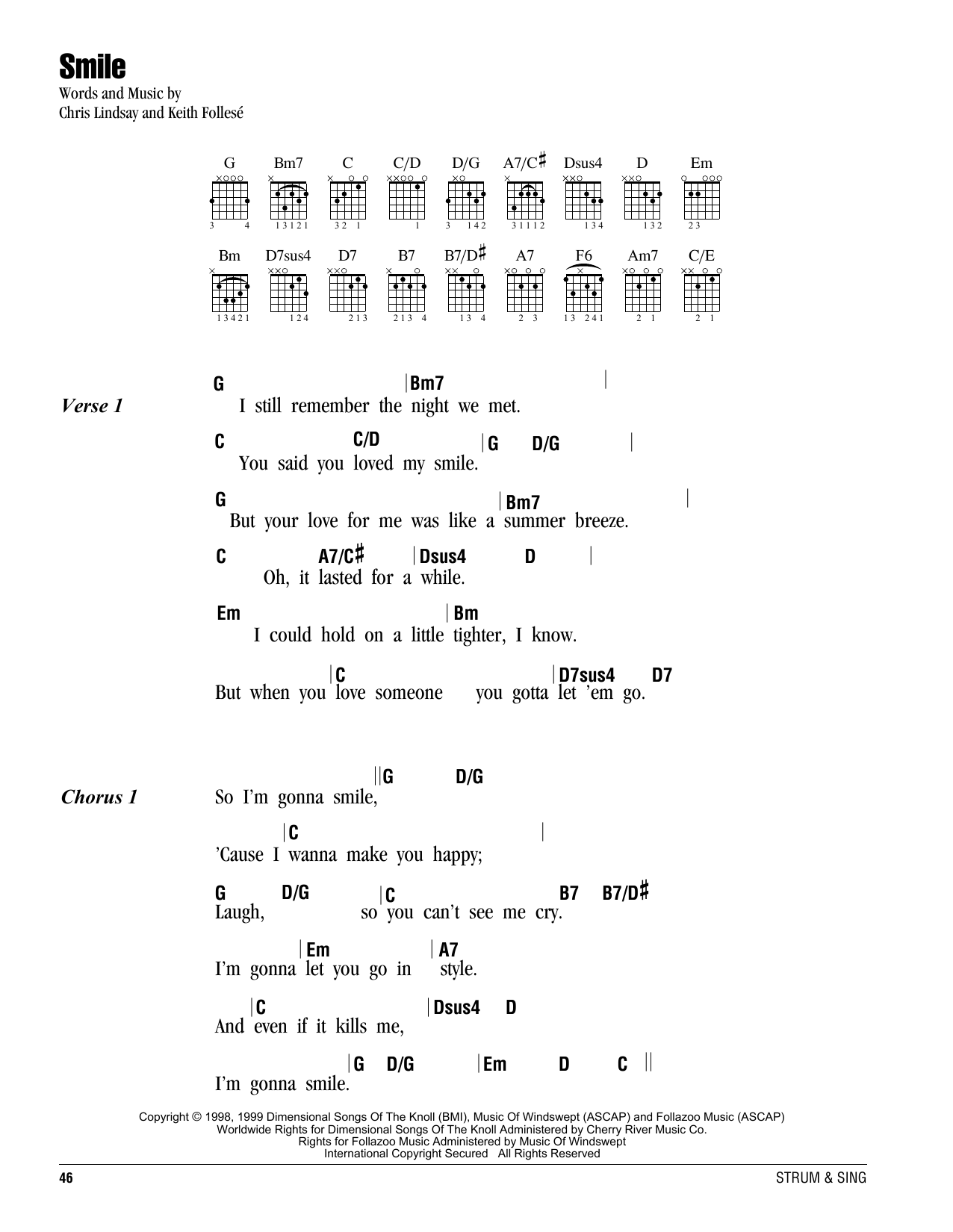 Lonestar Smile sheet music notes and chords. Download Printable PDF.