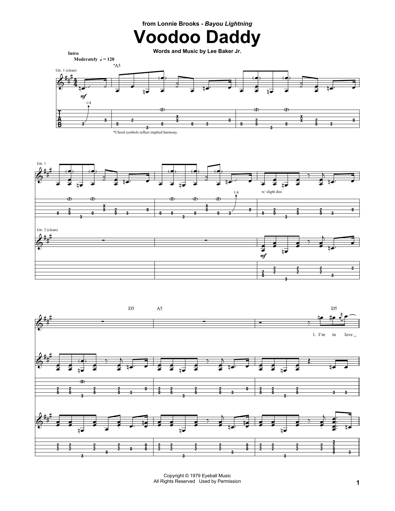 Learn to play Lonnie Brooks Voodoo Daddy sheet music for Guitar Tab in minutes. Price: 7.8900$ Lonnie Brooks Voodoo Daddy sheet music notes and chords arranged for Guitar Tab