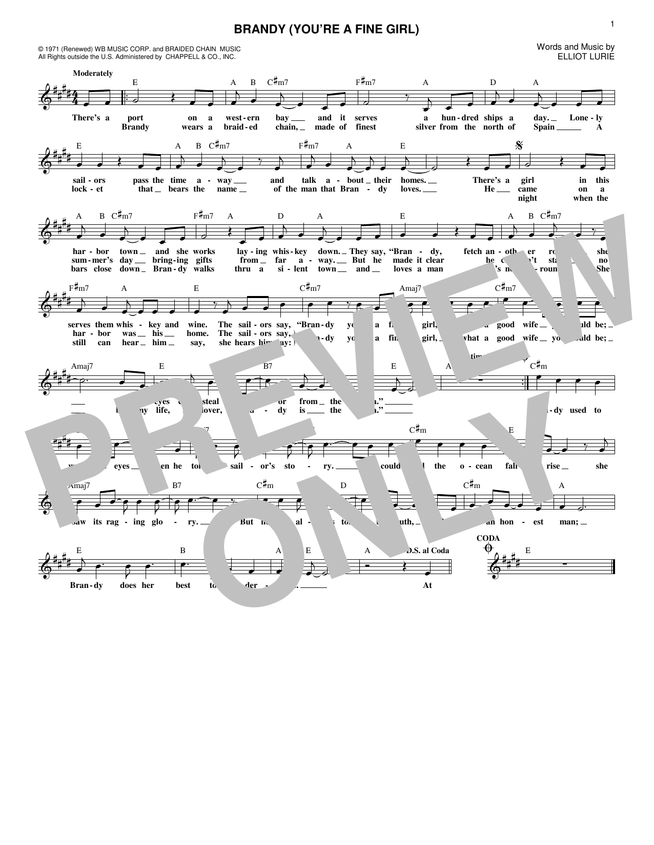 Looking Glass Brandy (You're A Fine Girl) sheet music notes and chords. Download Printable PDF.