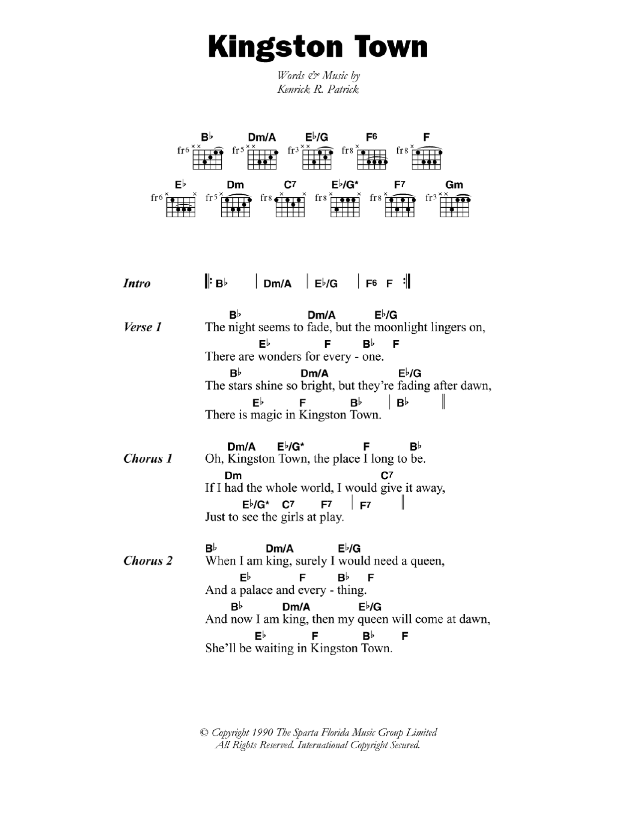 Lord Creator Kingston Town sheet music notes and chords. Download Printable PDF.