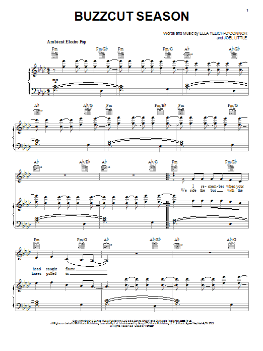 Lorde Buzzcut Season sheet music notes and chords. Download Printable PDF.