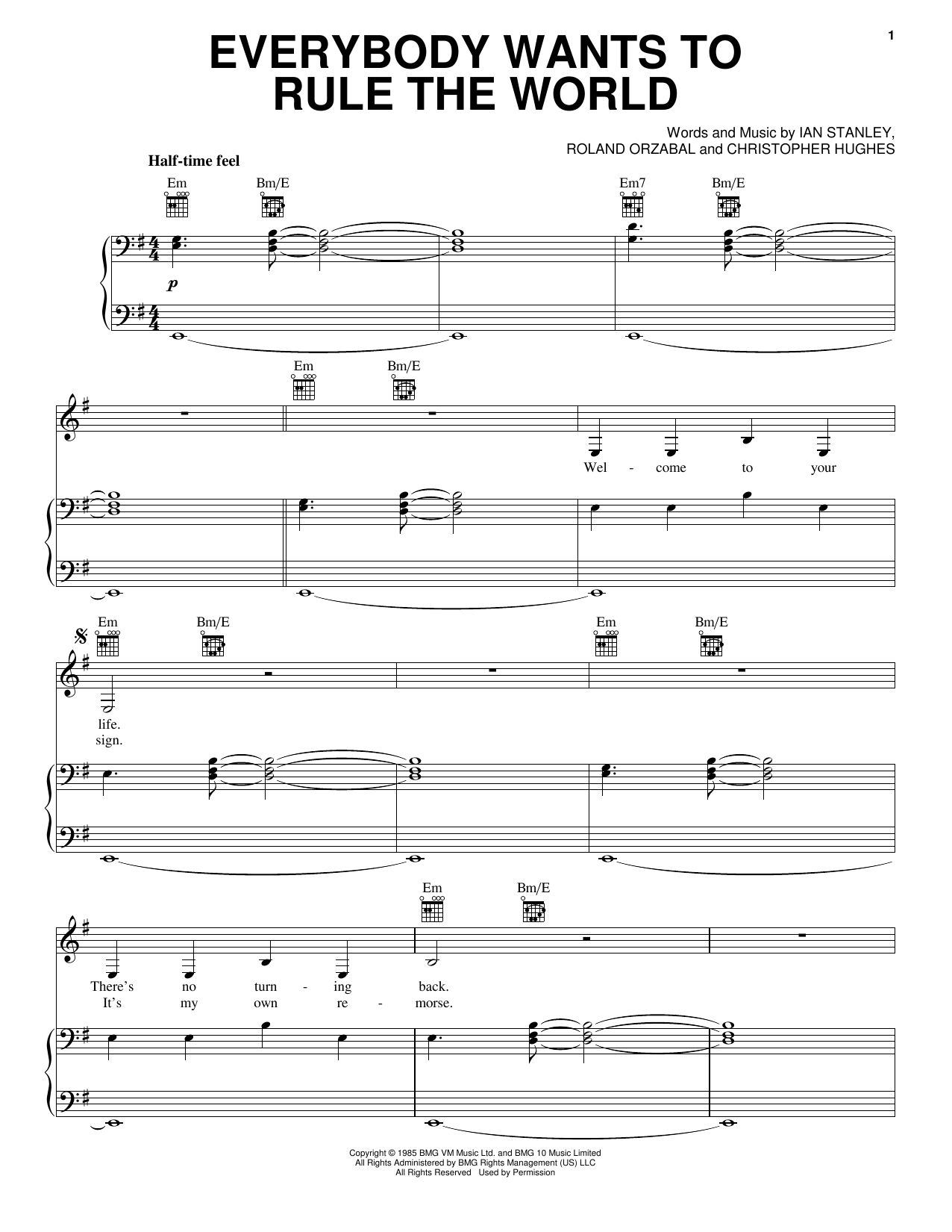 Lorde Everybody Wants To Rule The World sheet music notes and chords. Download Printable PDF.