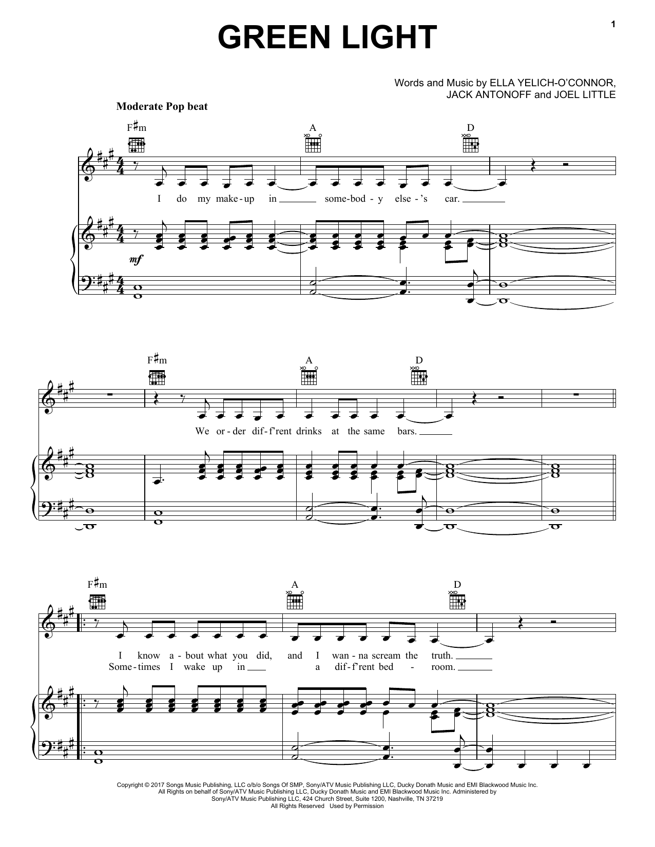 Learn to play Lorde Green Light sheet music for Piano, Vocal & Guitar Chords (Right-Hand Melody) in minutes. Price: 7.8900$ Lorde Green Light sheet music notes and chords arranged for Piano, Vocal & Guitar Chords (Right-Hand Melody)
