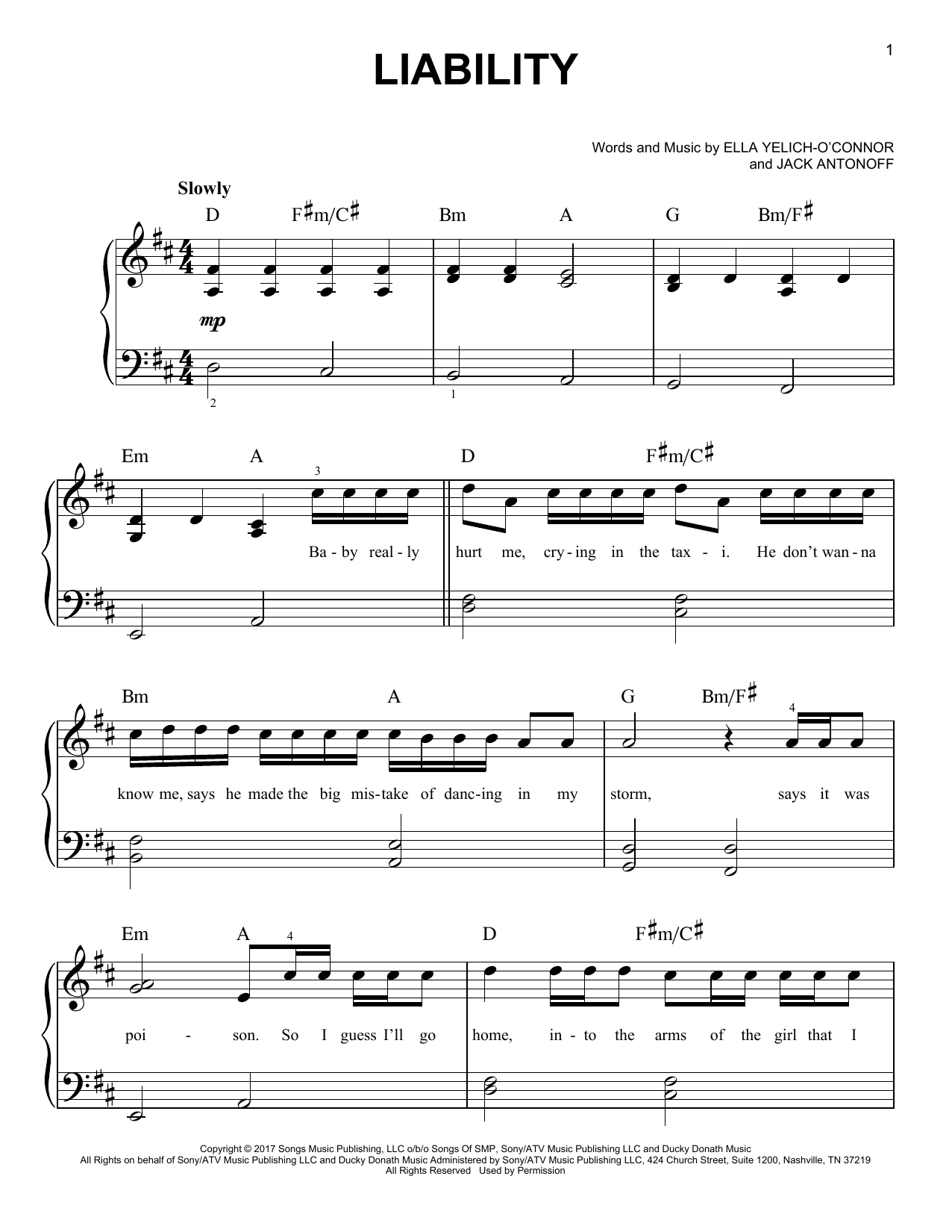 Lorde Liability sheet music notes and chords. Download Printable PDF.