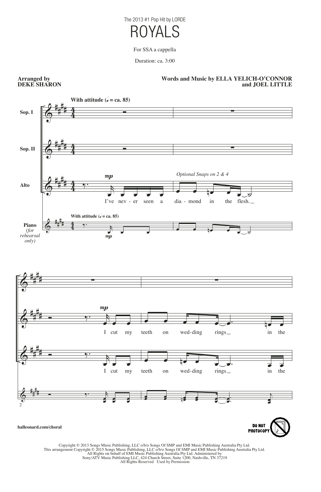 Lorde Royals (arr. Deke Sharon) sheet music notes and chords. Download Printable PDF.