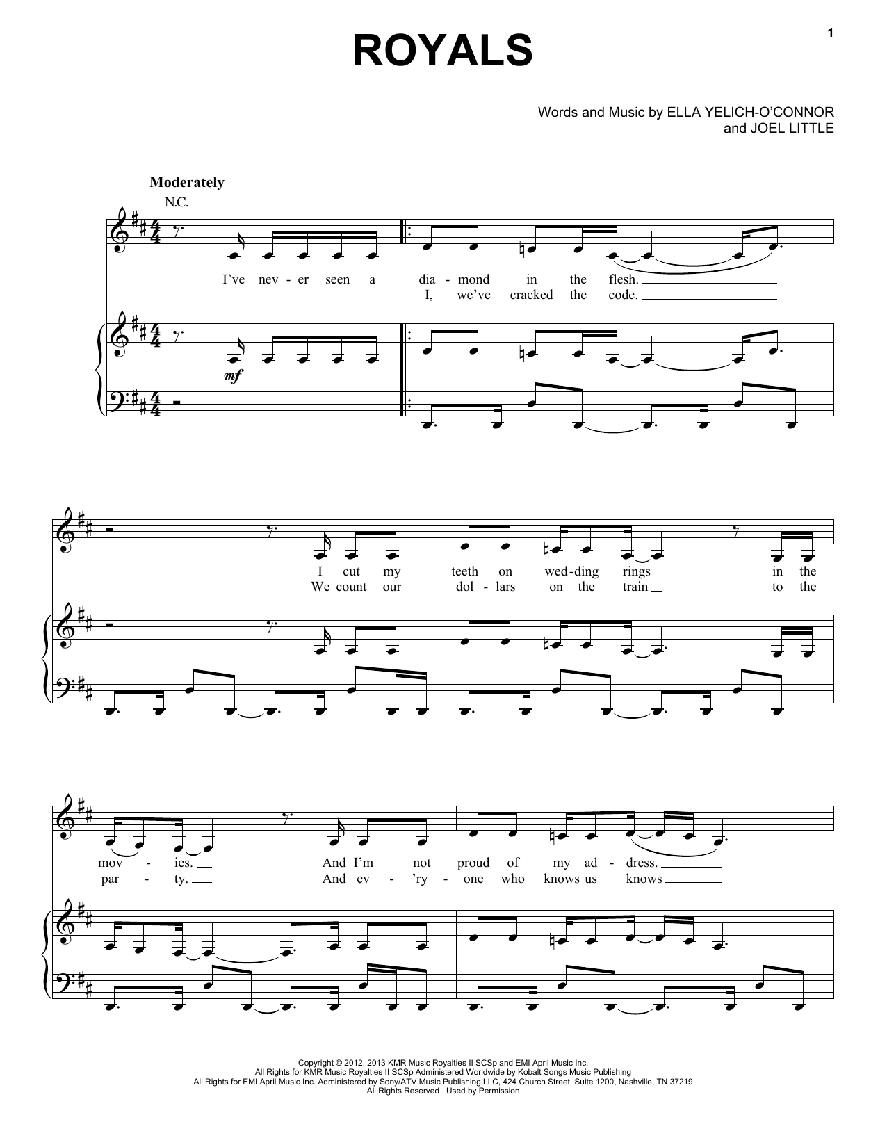 Lorde Royals sheet music notes and chords. Download Printable PDF.