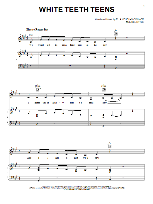 Learn to play Lorde White Teeth Teens sheet music for Piano, Vocal & Guitar Chords (Right-Hand Melody) in minutes. Price: 7.8900$ Lorde White Teeth Teens sheet music notes and chords arranged for Piano, Vocal & Guitar Chords (Right-Hand Melody)