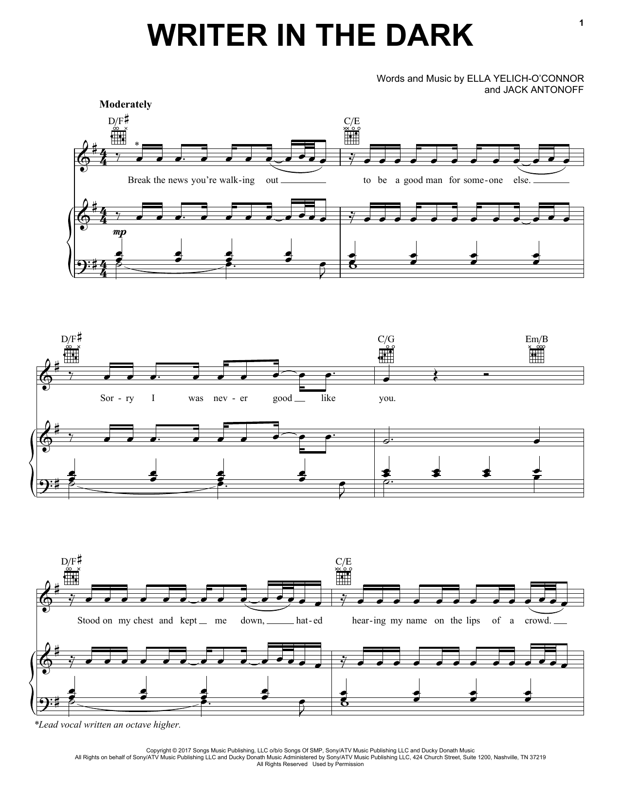 Learn to play Lorde Writer In The Dark sheet music for Piano, Vocal & Guitar Chords (Right-Hand Melody) in minutes. Price: 7.8900$ Lorde Writer In The Dark sheet music notes and chords arranged for Piano, Vocal & Guitar Chords (Right-Hand Melody)
