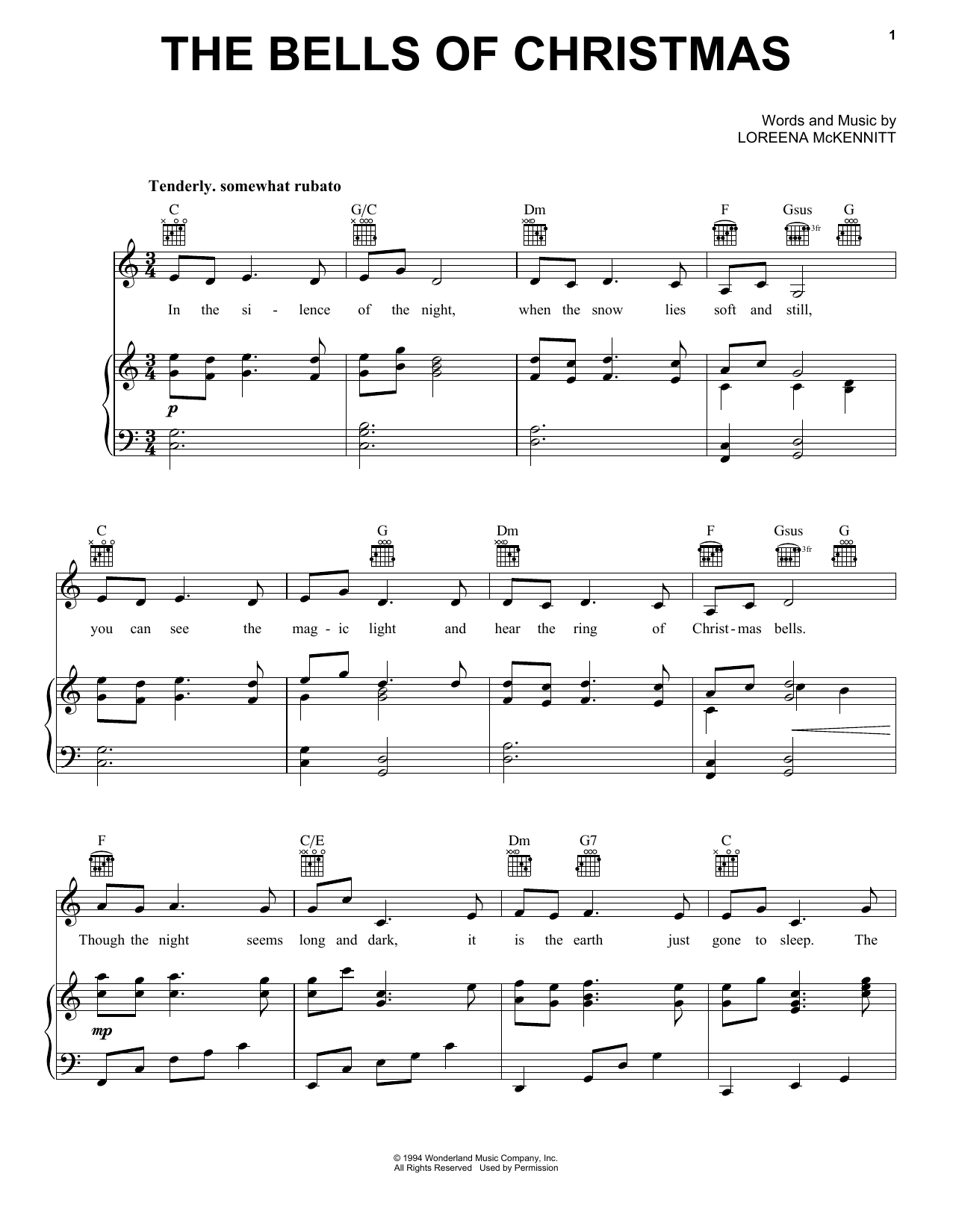 Loreena McKennitt The Bells Of Christmas sheet music notes and chords. Download Printable PDF.