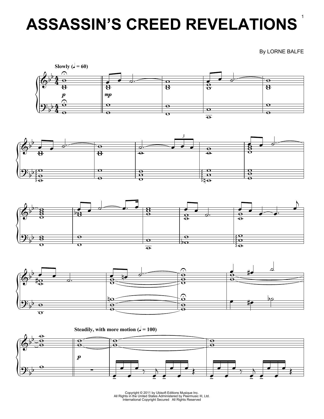 Lorne Balfe Assassin's Creed Revelations sheet music notes and chords. Download Printable PDF.