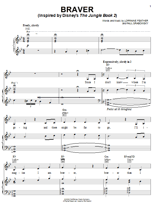 Learn to play Lorraine Feather Braver (Inspired by Disney's The Jungle Book 2) sheet music for Piano, Vocal & Guitar Chords (Right-Hand Melody) in minutes. Price: 7.8900$ Lorraine Feather Braver (Inspired by Disney's The Jungle Book 2) sheet music notes and chords arranged for Piano, Vocal & Guitar Chords (Right-Hand Melody)
