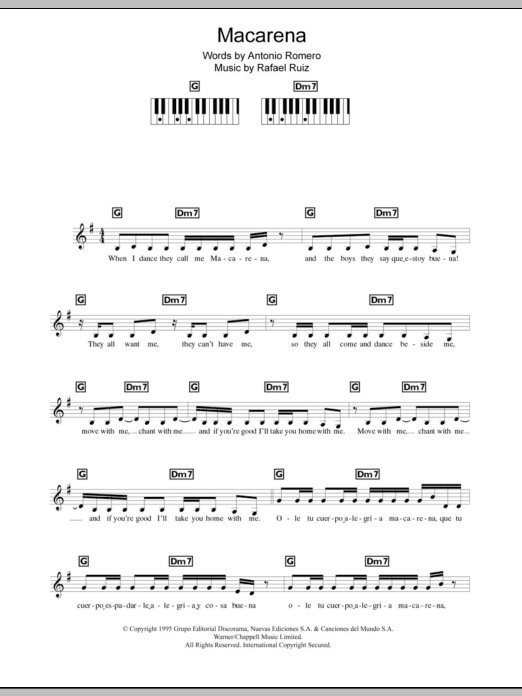 Los Del Rio Macarena sheet music notes and chords. Download Printable PDF.