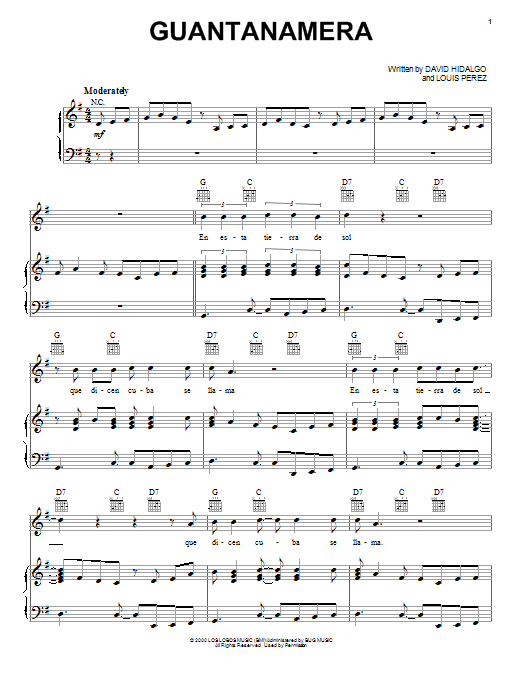 Los Lobos Guantanamera sheet music notes and chords. Download Printable PDF.