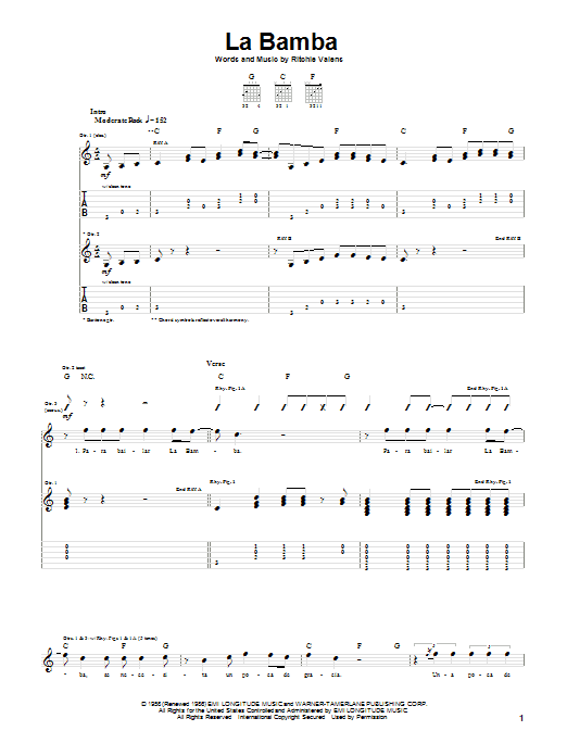 Los Lobos La Bamba sheet music notes and chords. Download Printable PDF.