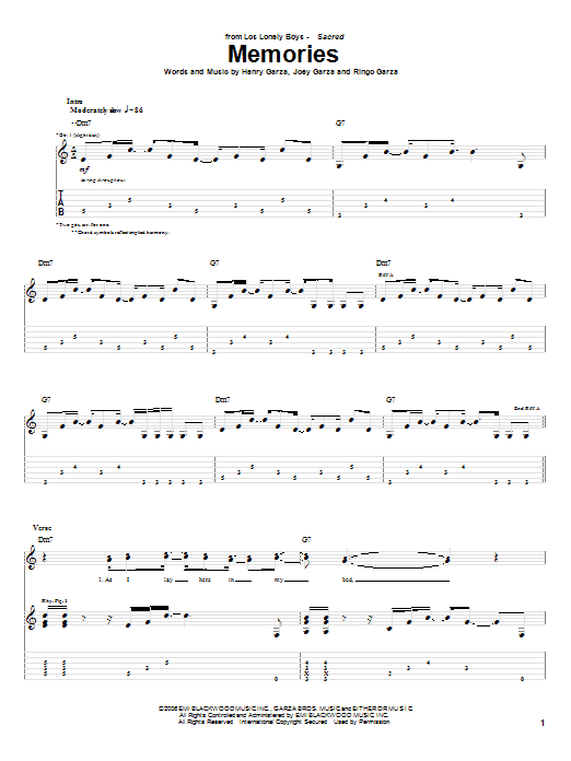 Learn to play Los Lonely Boys Memories sheet music for Guitar Tab in minutes. Price: 7.8900$ Los Lonely Boys Memories sheet music notes and chords arranged for Guitar Tab