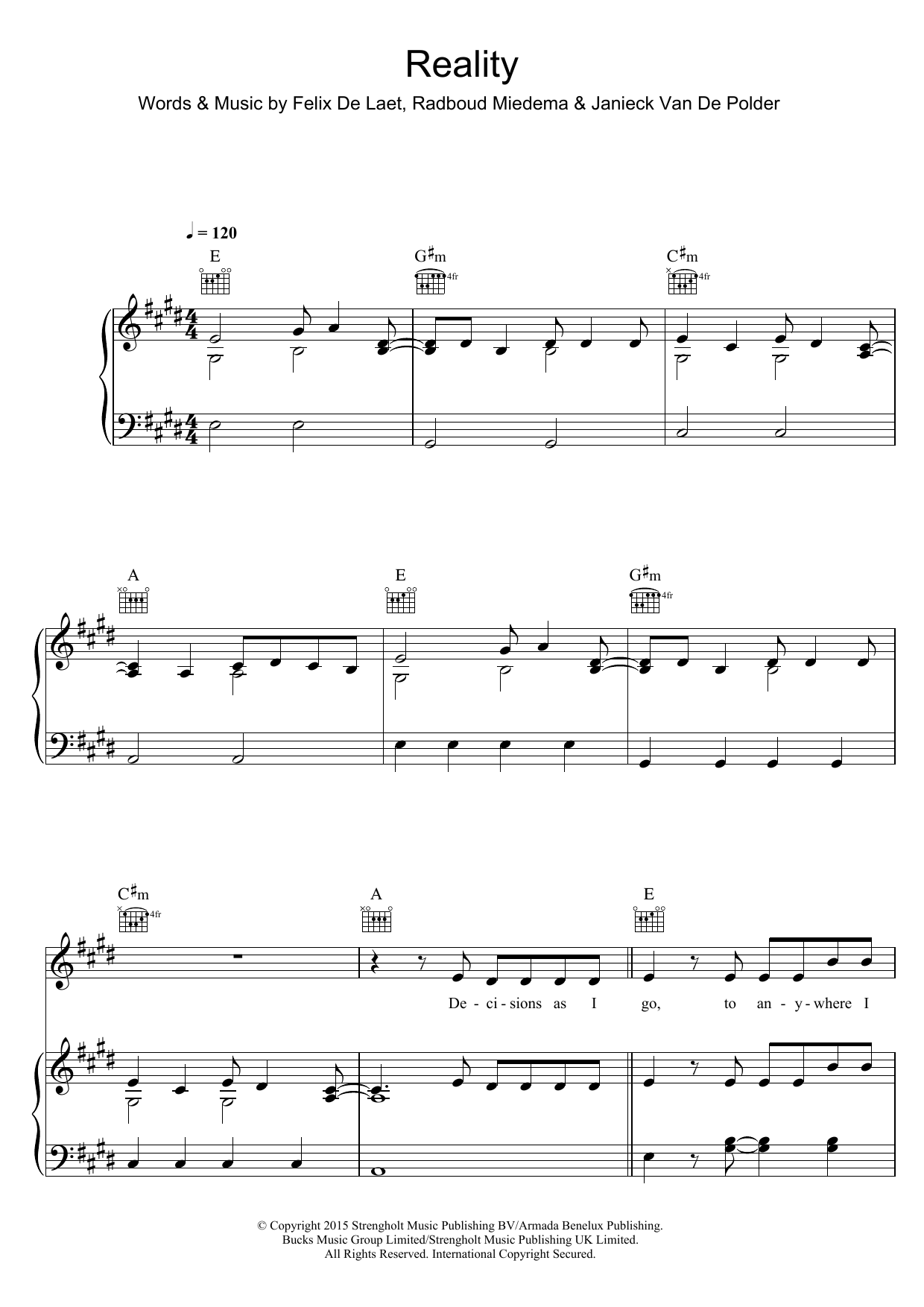 Learn to play Lost Frequencies Reality sheet music for Piano, Vocal & Guitar Chords in minutes. Price: 7.8900$ Lost Frequencies Reality sheet music notes and chords arranged for Piano, Vocal & Guitar Chords