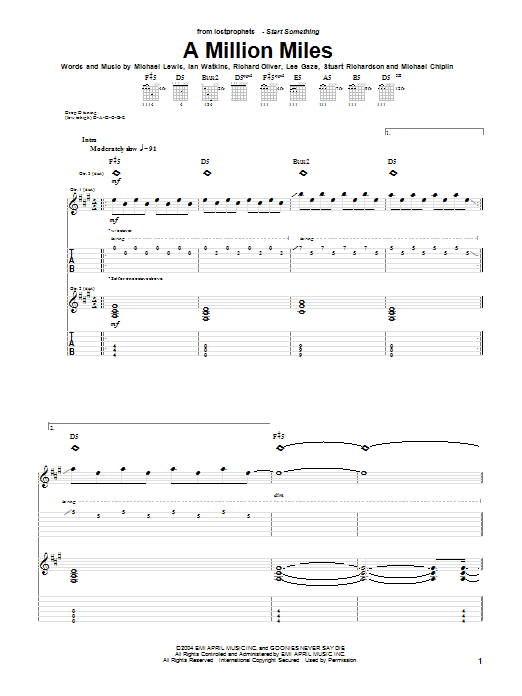 Learn to play Lostprophets A Million Miles sheet music for Guitar Tab in minutes. Price: 7.8900$ Lostprophets A Million Miles sheet music notes and chords arranged for Guitar Tab
