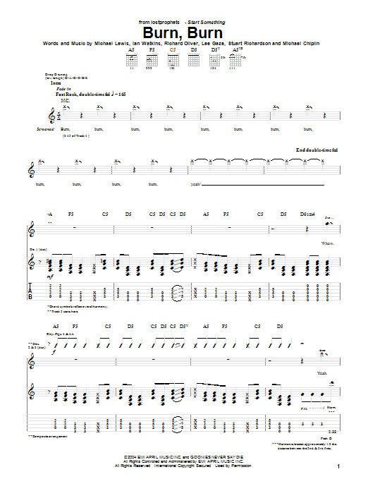 Learn to play Lostprophets Burn, Burn sheet music for Guitar Tab in minutes. Price: 7.8900$ Lostprophets Burn, Burn sheet music notes and chords arranged for Guitar Tab