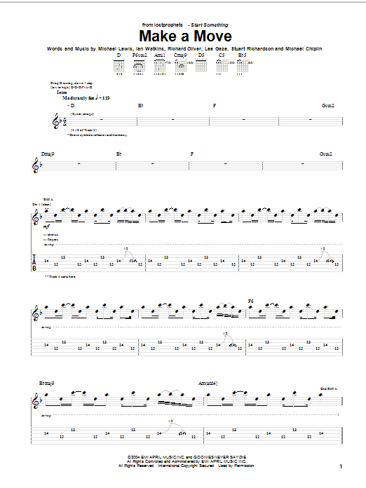 Learn to play Lostprophets Make A Move sheet music for Guitar Tab in minutes. Price: 7.8900$ Lostprophets Make A Move sheet music notes and chords arranged for Guitar Tab