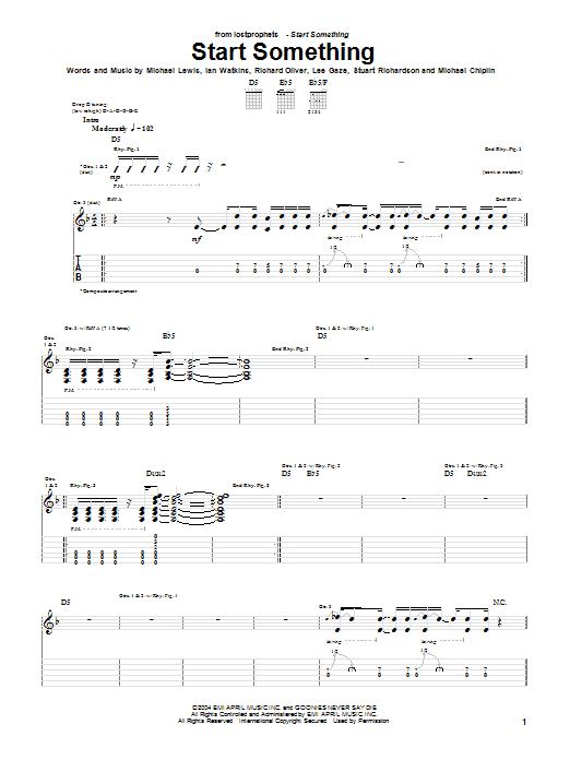 Learn to play Lostprophets Start Something sheet music for Guitar Tab in minutes. Price: 7.8900$ Lostprophets Start Something sheet music notes and chords arranged for Guitar Tab