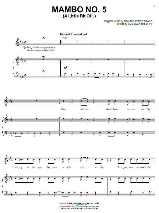 Lou Bega Mambo No. 5 (A Little Bit Of...) sheet music notes and chords arranged for Trumpet Solo